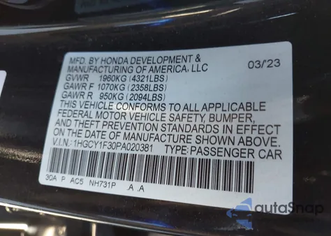 2023 Honda Accord Ex from USA, damaged, VIN 1HGCY1F30PA020381